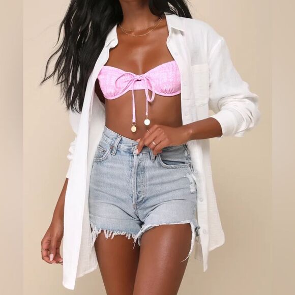 Lulus Easy To See White Oversized Button-Up Top Womens Size XL 100% Cotton Gauzy - Picture 1 of 10